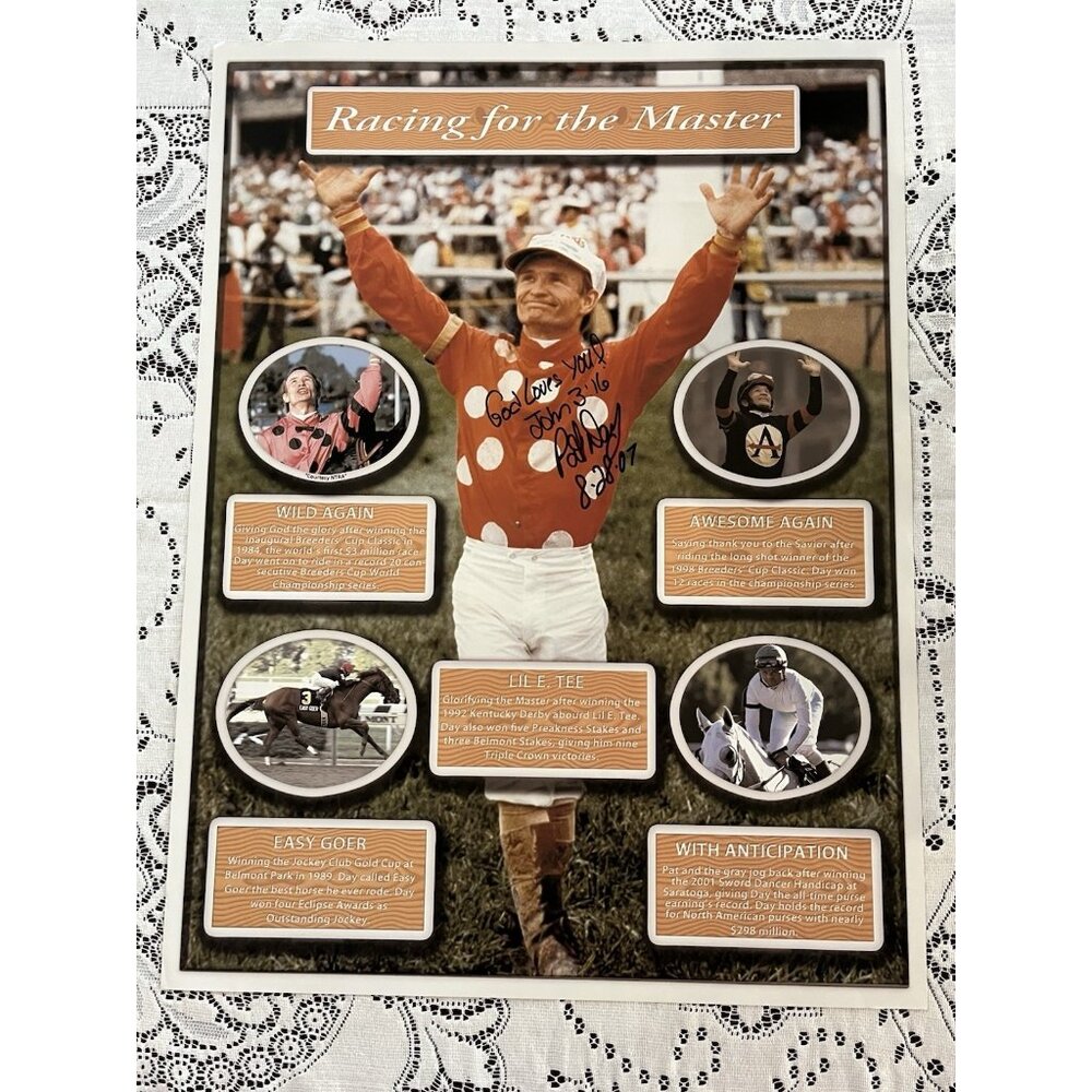Kentucky Derby Win "Racing for the Master" Pat Day Jockey Picture Signed 18x24”